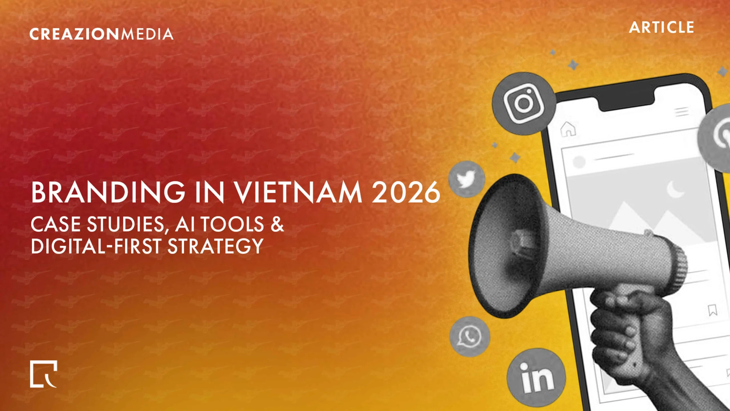 Branding in Vietnam 2026 guide featuring case studies, AI tools and digital-first strategy with smartphone and social media icons